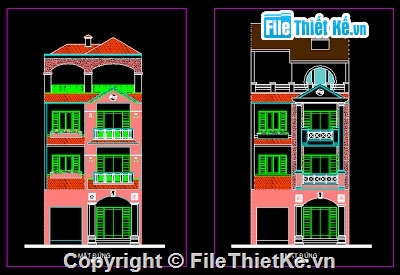 File cad,Mẫu nhà phố,thiết kế nhà phố,nhà 4 tầng đẹp